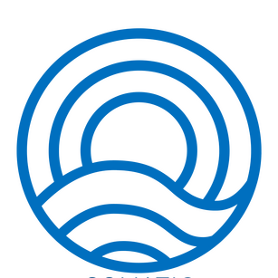 Somatic Restorative Healing Logo, foreground an ocean wave, background three co-circles.